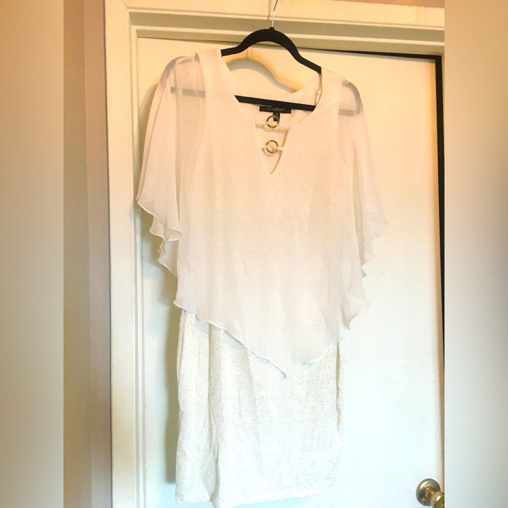 Marc New York Andrew Marc White and Gold Glitter Sheer Mini Dress Size 8